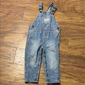 Denim Heart-Patterned Kids Overalls